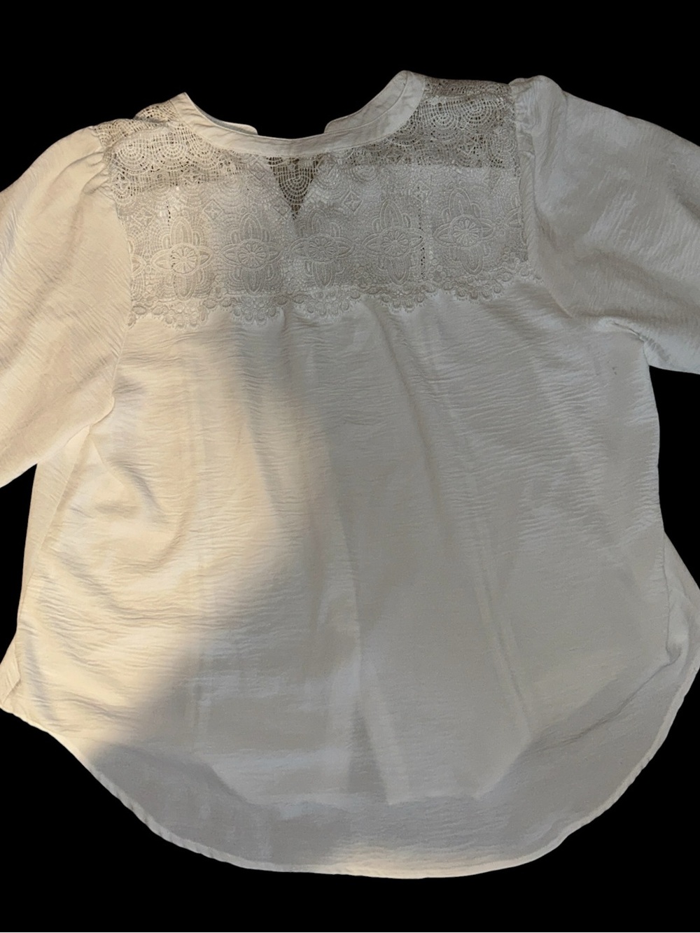 Fig & Flower White Lace Yoke Button-Front Blouse 3/4 Sleeve Size 3X - Picture 6 of 9